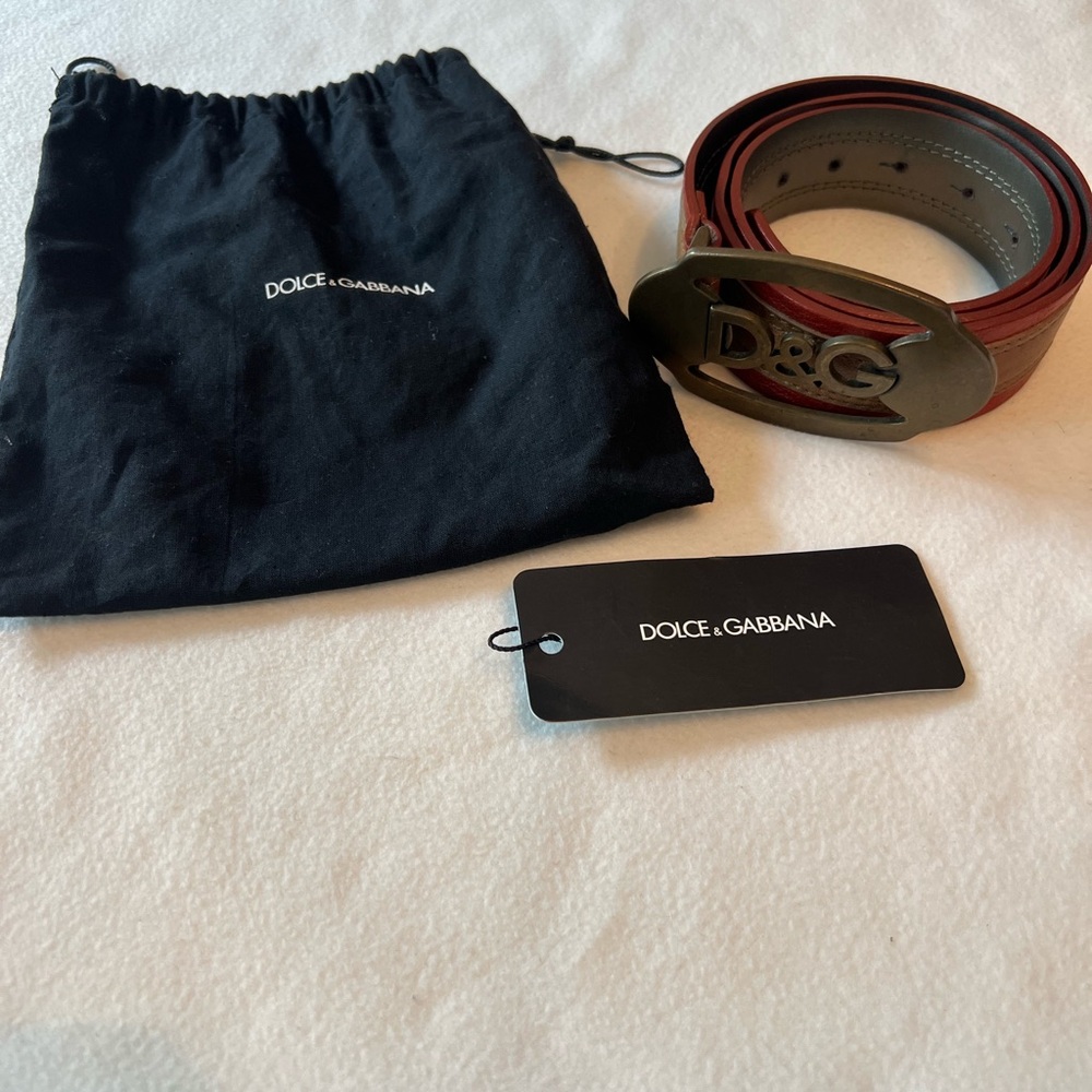 Dolce & Gabbana Red and Brown Leather Belt with D&G Buckle